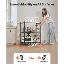 VEVOR 3-Tier Foldable Storage Shelf with Wheels 30 x 13 x 36-inch Metal Shelving