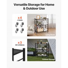 VEVOR 3-Tier Foldable Storage Shelf with Wheels 30 x 13 x 36-inch Metal Shelving
