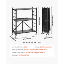VEVOR 3-Tier Foldable Storage Shelf with Wheels 30 x 13 x 36-inch Metal Shelving
