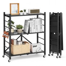 VEVOR 3-Tier Foldable Storage Shelf with Wheels 30 x 13 x 36-inch Metal Shelving