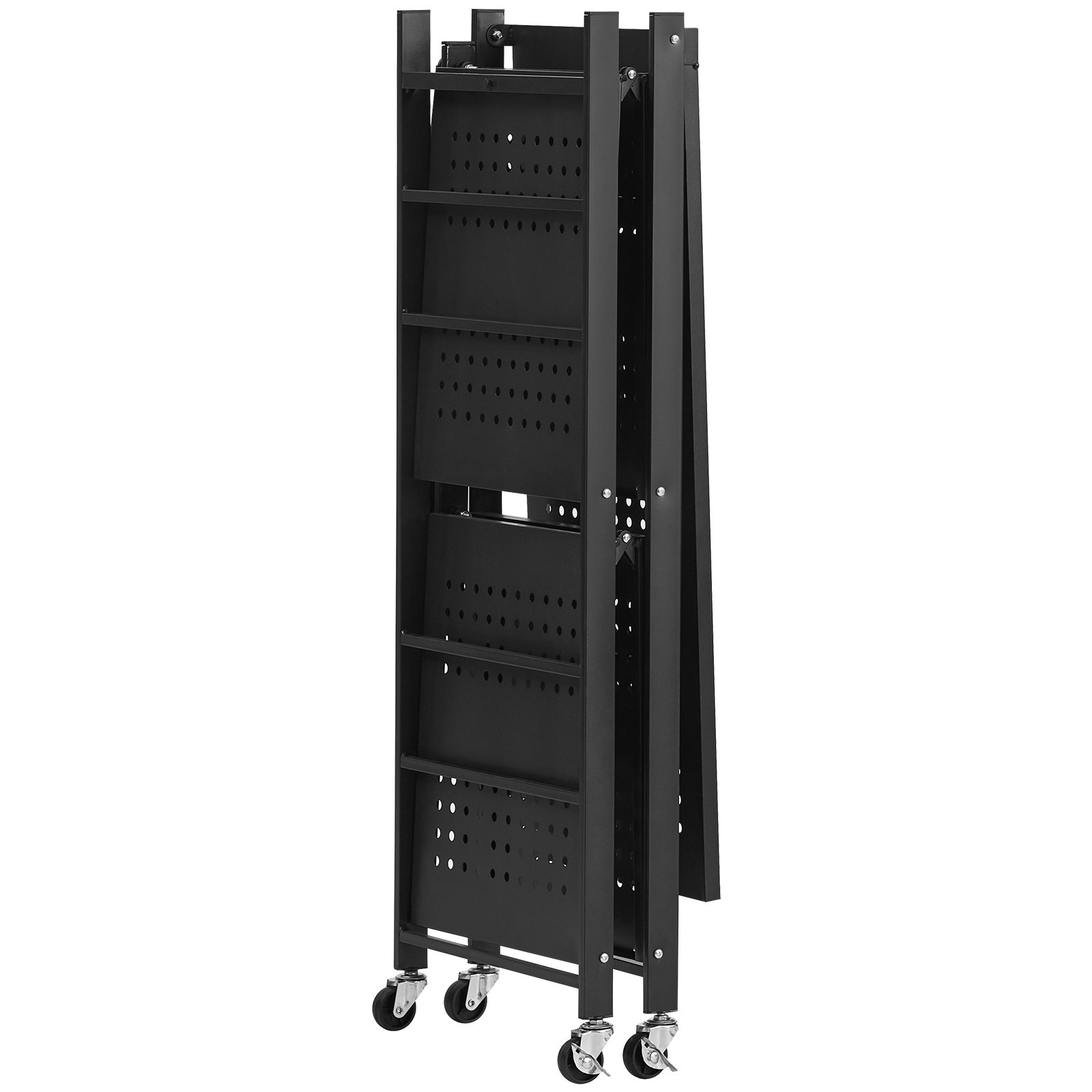 VEVOR 3-Tier Foldable Storage Shelf with Wheels, 76 cm W x 33 cm D x 91 cm H Folding Metal Rack Shelving Unit, No Assembly Organizer Shelf for Garage, Kitchen, Basement, Black