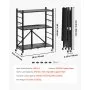 VEVOR 3-Tier Foldable Storage Shelf with Wheels, 71 cm W x 33 cm D x 91 cm H Folding Metal Rack Shelving Unit, No Assembly Organizer Shelf for Garage, Kitchen, Basement, Black