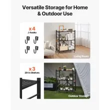 VEVOR 3-Tier Foldable Storage Shelf with Wheels 28 x 13 x 36-inch Metal Shelving