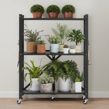 VEVOR 3-Tier Foldable Storage Shelf with Wheels 28 x 13 x 36-inch Metal Shelving
