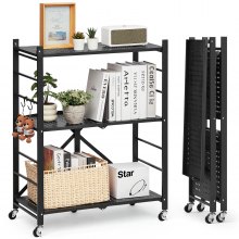 VEVOR 3-Tier Foldable Storage Shelf with Wheels 28 x 13 x 36-inch Metal Shelving