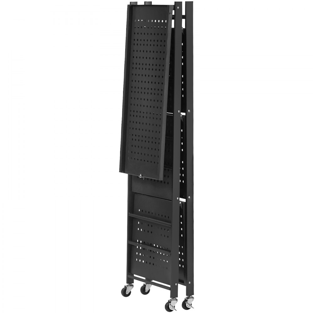 VEVOR 4-Tier Foldable Storage Shelf, 26W x 13D x 46H Inch Folding Metal Rack Shelving Unit, No Assembly Organizer Shelf with 5 Wheels & 4 Hooks for Pantry, Kitchen, Garage, Basement, Black
