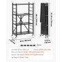 VEVOR 4-Tier Foldable Storage Shelf, 26W x 13D x 46H Inch Folding Metal Rack Shelving Unit, No Assembly Organizer Shelf with 5 Wheels & 4 Hooks for Pantry, Kitchen, Garage, Basement, Black