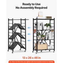 VEVOR 4-Tier Foldable Storage Shelf with Wheels 26 x 13 x 46-inch Metal Shelving