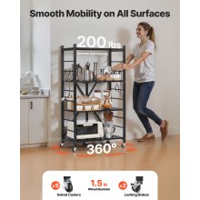 VEVOR 4-Tier Foldable Storage Shelf with Wheels 26 x 13 x 46-inch Metal Shelving