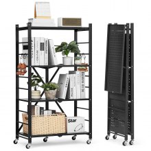 VEVOR 4-Tier Foldable Storage Shelf with Wheels 26 x 13 x 46-inch Metal Shelving