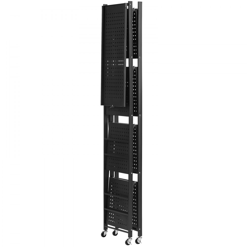 VEVOR 4-Tier Foldable Storage Shelf, 28W x 13D x 54H Inch Folding Metal Rack Shelving Unit, No Assembly Organizer Shelf with 5 Wheels & 4 Hooks for Pantry, Kitchen, Garage, Basement, Black