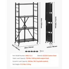 VEVOR 4-Tier Foldable Storage Shelf with Wheels 28 x 13 x 54-inch Metal Shelving