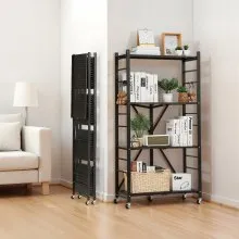 VEVOR 4-Tier Foldable Storage Shelf with Wheels 28 x 13 x 54-inch Metal Shelving