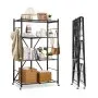 VEVOR Folding Storage Shelf with Wheels 4-Tier No Assembly Organizer Shelf Black