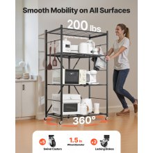VEVOR Folding Storage Shelf with Wheels 4-Tier No Assembly Organizer Shelf Black