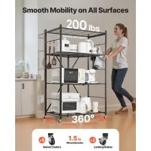 VEVOR Folding Storage Shelf with Wheels 4-Tier No Assembly Organizer Shelf Black