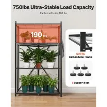 VEVOR Folding Storage Shelf with Wheels 4-Tier No Assembly Organizer Shelf Black