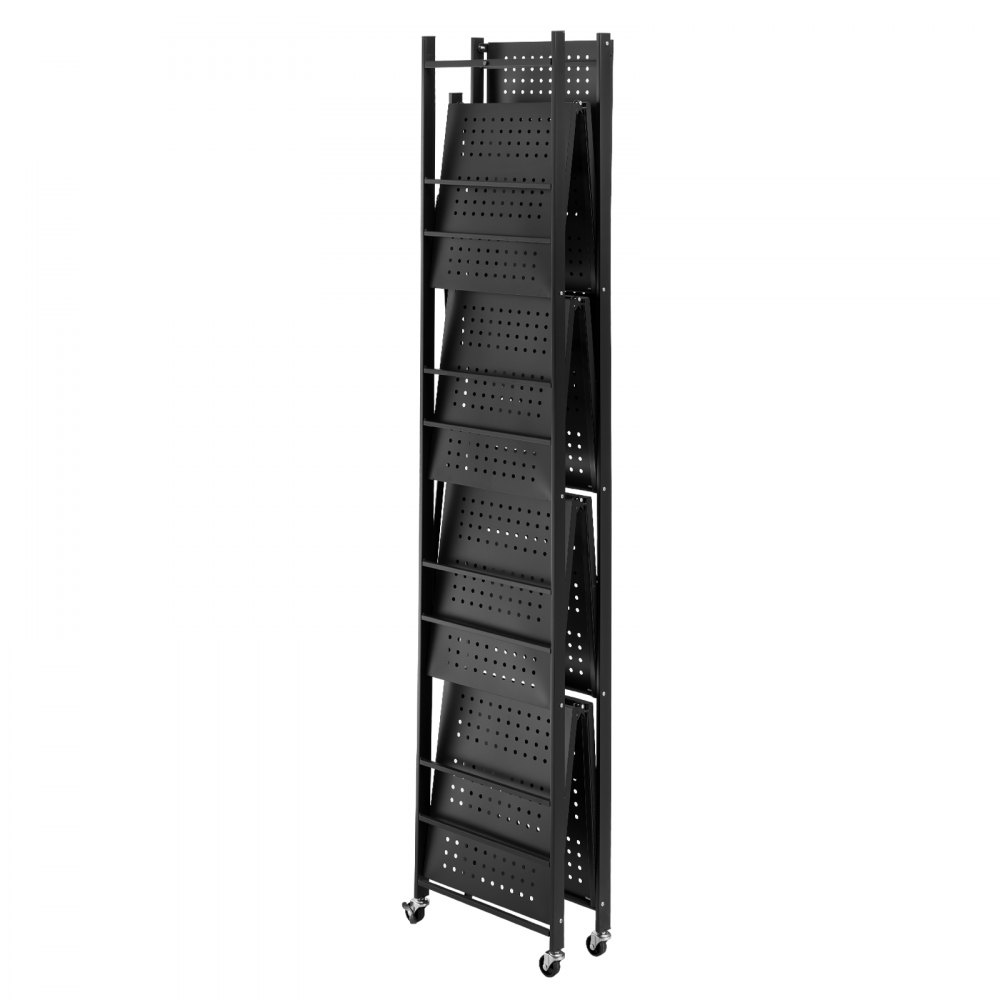 VEVOR 5-Tier Foldable Storage Shelf, 32W x 14D x 72H Inch Folding Metal Rack Shelving Unit, No Assembly Organizer Shelf with 5 Wheels & 4 Hooks for Pantry, Kitchen, Garage, Basement, Black