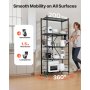 VEVOR Folding Storage Shelf with Wheels 5-Tier No Assembly Organizer Shelf Black