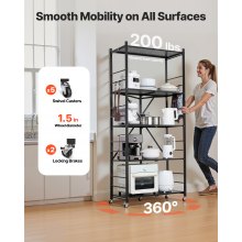 VEVOR Folding Storage Shelf with Wheels 5-Tier No Assembly Organizer Shelf Black