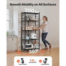 VEVOR 5-Tier Foldable Storage Shelf with Wheels 28 x 13 x 66-inch Metal Shelving