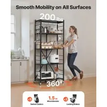 VEVOR 5-Tier Foldable Storage Shelf with Wheels 28 x 13 x 66-inch Metal Shelving