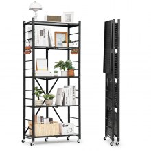 VEVOR 5-Tier Foldable Storage Shelf with Wheels 28 x 13 x 66-inch Metal Shelving