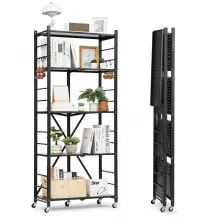 VEVOR 5-Tier Foldable Storage Shelf with Wheels 28 x 13 x 66-inch Metal Shelving