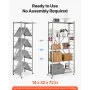 VEVOR Folding Storage Shelf with Wheels 5-Tier No Assembly Organizer Shelf Grey
