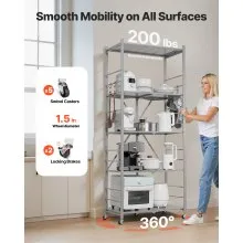 VEVOR Folding Storage Shelf with Wheels 5-Tier No Assembly Organizer Shelf Grey
