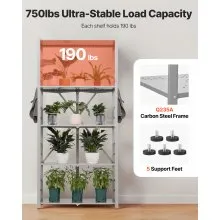 VEVOR Folding Storage Shelf with Wheels 5-Tier No Assembly Organizer Shelf Grey