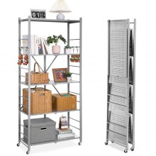 VEVOR Folding Storage Shelf with Wheels 5-Tier No Assembly Organizer Shelf Grey