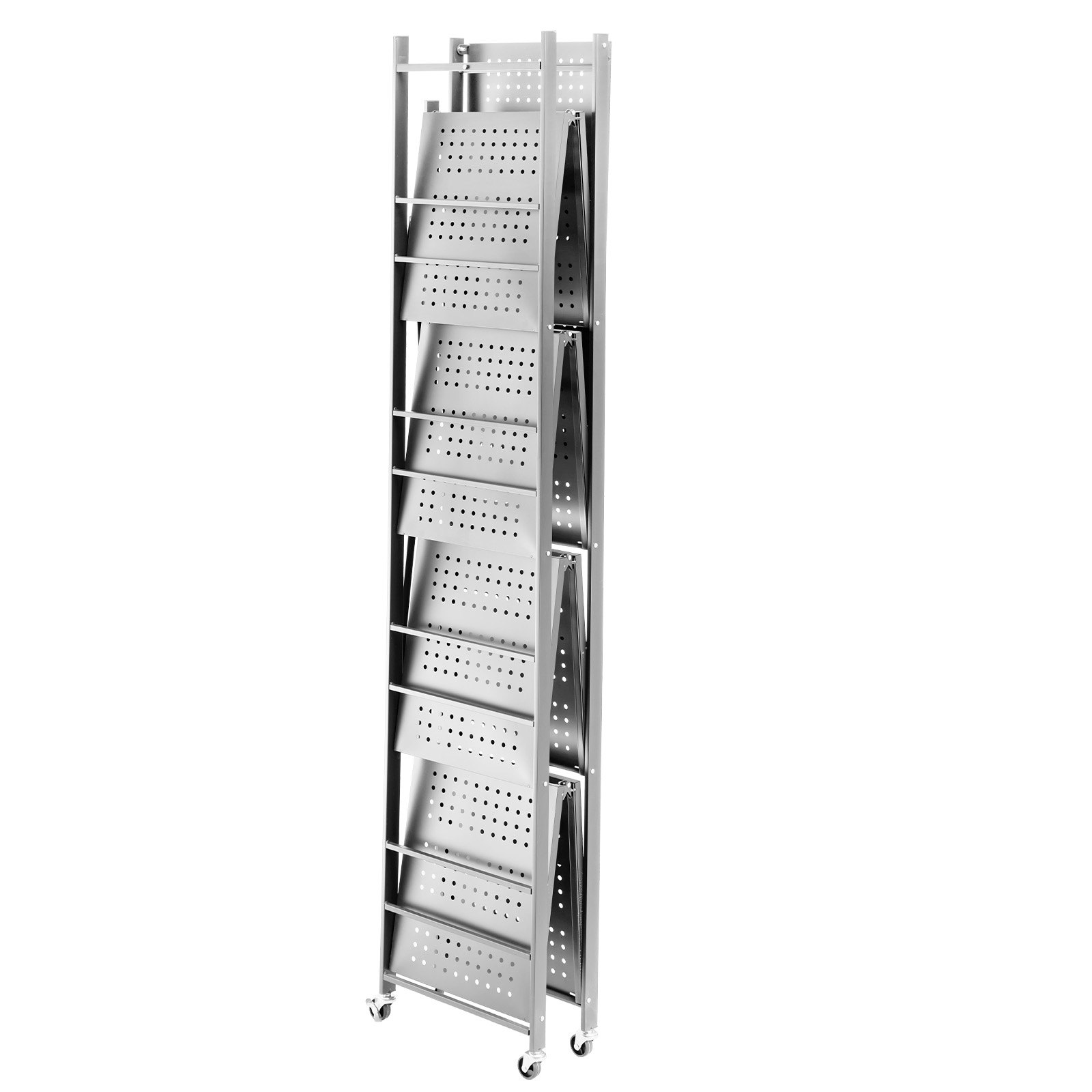 VEVOR 5-Tier Foldable Storage Shelf, 32W x 14D x 72H Inch Folding Metal Rack Shelving Unit, No Assembly Organizer Shelf with 5 Wheels & 4 Hooks for Pantry, Kitchen, Garage, Basement, Grey