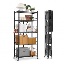 VEVOR Folding Storage Shelf with Wheels 5-Tier Metal Shelving Unit Black
