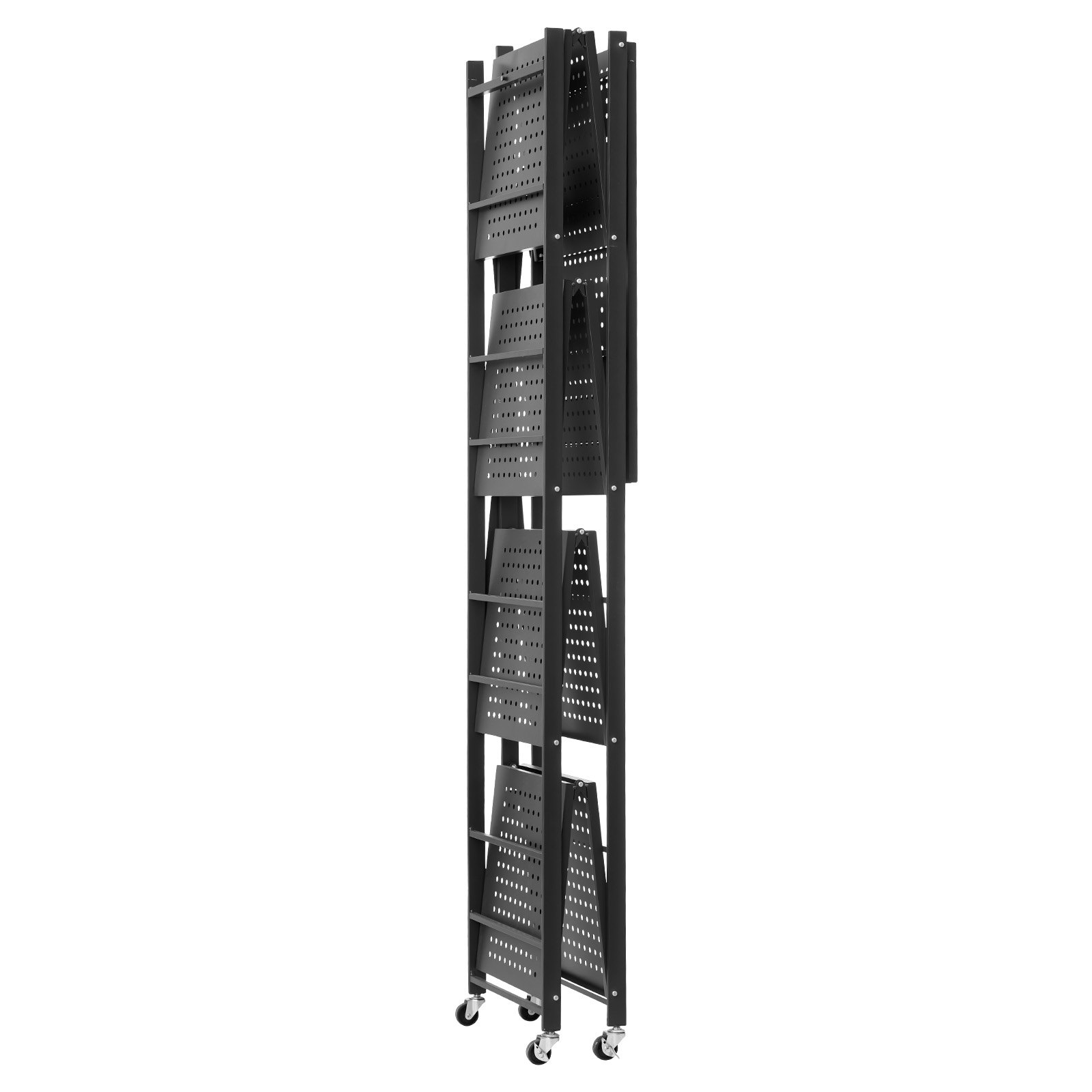 VEVOR 5-Tier Foldable Storage Shelf, 28W x 15D x 64H Inch Folding Metal Rack Shelving Unit, No Assembly Organizer Shelf with 5 Wheels & 4 Hooks for Pantry, Kitchen, Garage, Basement, Black