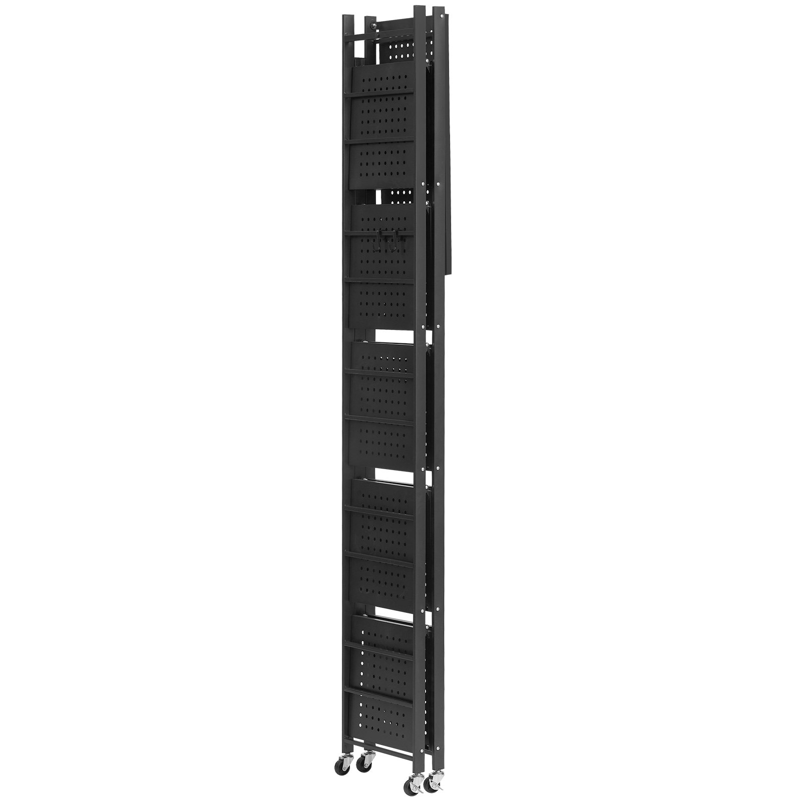 VEVOR 6-Tier Foldable Storage Shelf, 24W x 12D x 72H Inch Folding Metal Rack Shelving Unit, No Assembly Organizer Shelf with 5 Wheels & 4 Hooks for Pantry, Kitchen, Garage, Basement, Black