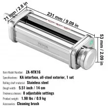 VEVOR Pasta Attachment for KitchenAid Stand Mixer, Stainless Steel Pasta Sheet Roller Attachment, Pasta Maker Machine Accessory with 8 Adjustable Thickness Knob, KitchenAid Pasta Attachment by VEVOR