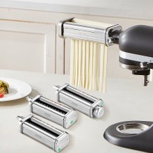 VEVOR Accesoriu pentru paste pentru mixer KitchenAid, set de tăietor de paste din oțel inoxidabil, inclusiv rolă pentru foi de paste, tăietor de spaghete și fettuccine, aparat de paste cu 8 butoane de grosime reglabilă, 3 buc.
