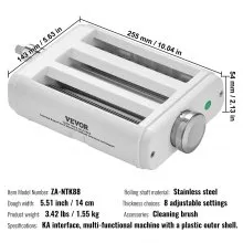 VEVOR Pasta Attachment for KitchenAid Stand Mixer, 3-IN-1 Stainless Steel Pasta Roller Cutter Set Including Pasta Sheet Roller, Spaghetti and Fettuccine Cutter, 8 Adjustable Thickness Knob Pasta Maker