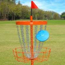 Coș de golf cu disc VEVOR, 24 de lanțuri, orificiu portabil pentru țintă de golf cu disc, echipament de suport pentru coș de golf cu disc de antrenament din oțel rezistent, set de coș de golf profesional pentru interior și exterior cu 6 discuri, portocaliu