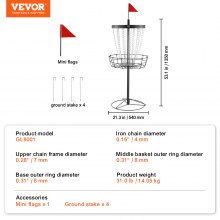 Coș de golf cu discuri VEVOR, 24 de lanțuri, orificiu portabil pentru țintă de golf cu disc, țintă de golf cu disc de antrenament din oțel rezistent, coș pentru teren de golf cu disc pentru interior și exterior, echipament pentru suport pentru coș de golf cu disc, negru