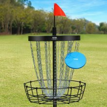 VEVOR Disc Golf Basket, 24-Chains Portable Disc Golf Target Hole, Heavy Duty Steel Practice Disc Golf Target, Indoor & Outdoor Disc Golf Course Basket, Disc Golf Basket Stand Equipment, Black, 8mm Outer Ring Diameter