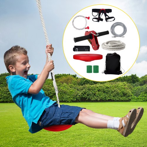 VEVOR Zip line Kits for Backyard 110FT, Zip Lines for Kid and Adult, Included Swing Seat, Zip Lines Brake, and Steel Trolley, Outdoor Playground Equipment