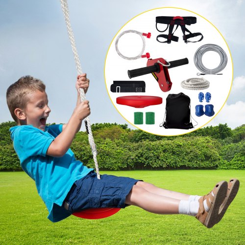 VEVOR Zip line Kits for Backyard 150FT, Zip Lines for Kid and Adult, Included Swing Seat, Zip Lines Brake, and Steel Trolley, Outdoor Playground Equipment