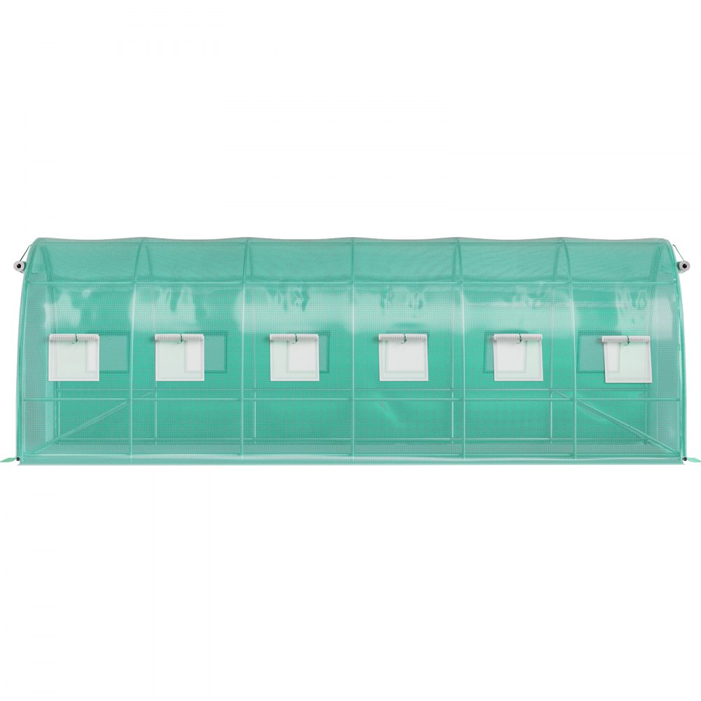 VEVOR walk-in tunnel greenhouse with six roll-up windows in green polyethylene cover.