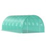 green VEVOR walk-in tunnel greenhouse with arched roof, side windows, and zippered front door.