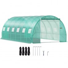 VEVOR Walk-in Tunnel Greenhouse, 20 x 10 x 7 ft Portable Plant Hot House w/ Galvanized Steel Hoops, 3 Top Beams, 4 Diagonal Poles, 2 Zippered Doors & 12 Roll-up Windows, Green