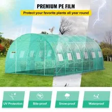 VEVOR Walk-in Tunnel Greenhouse, 20 x 10 x 7 ft Portable Plant Hot House w/ Galvanized Steel Hoops, 3 Top Beams, Diagonal Poles, 2 Zippered Doors & 12 Roll-up Windows, Green