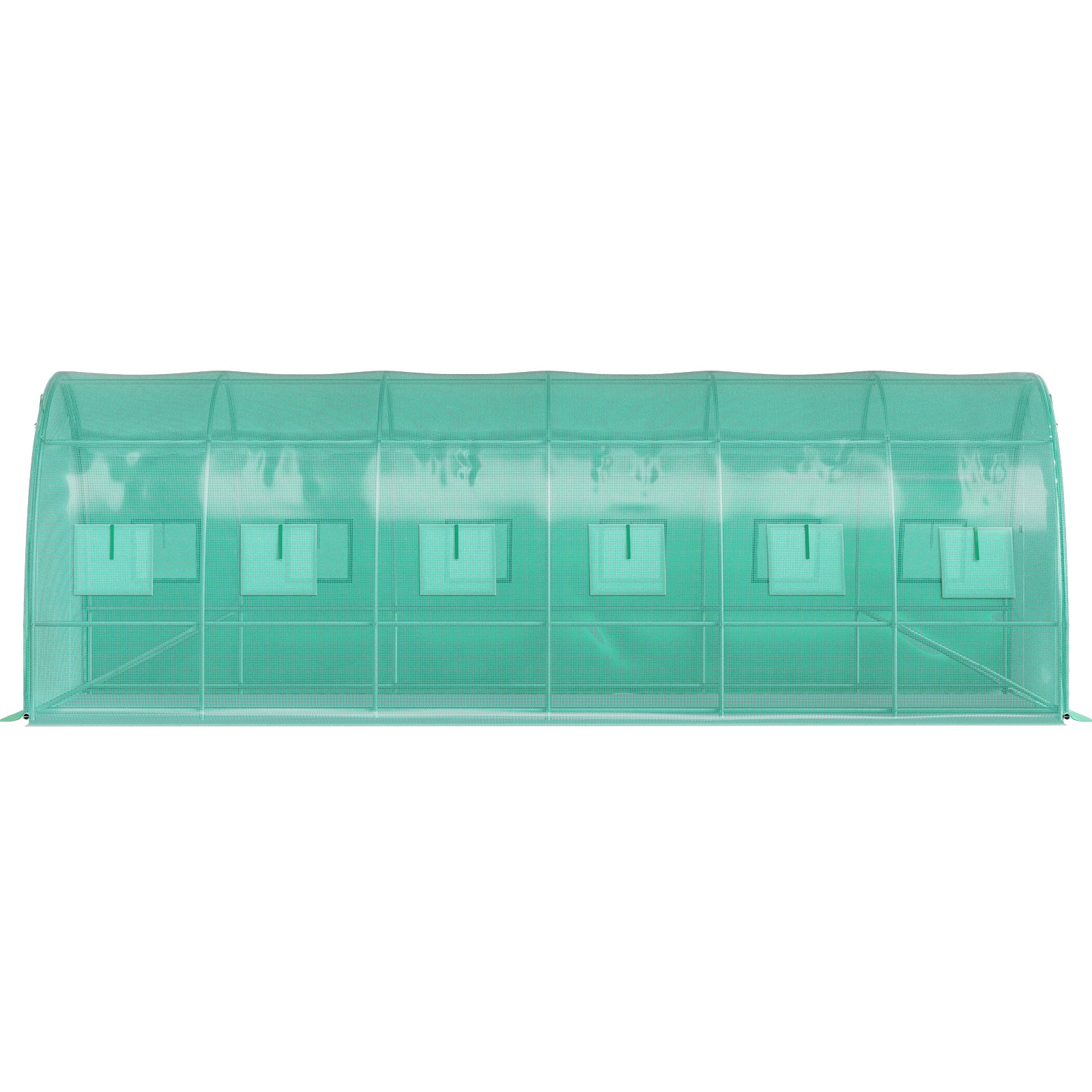 green VEVOR walk-in tunnel greenhouse with multiple windows for ventilation and a sturdy metal frame.