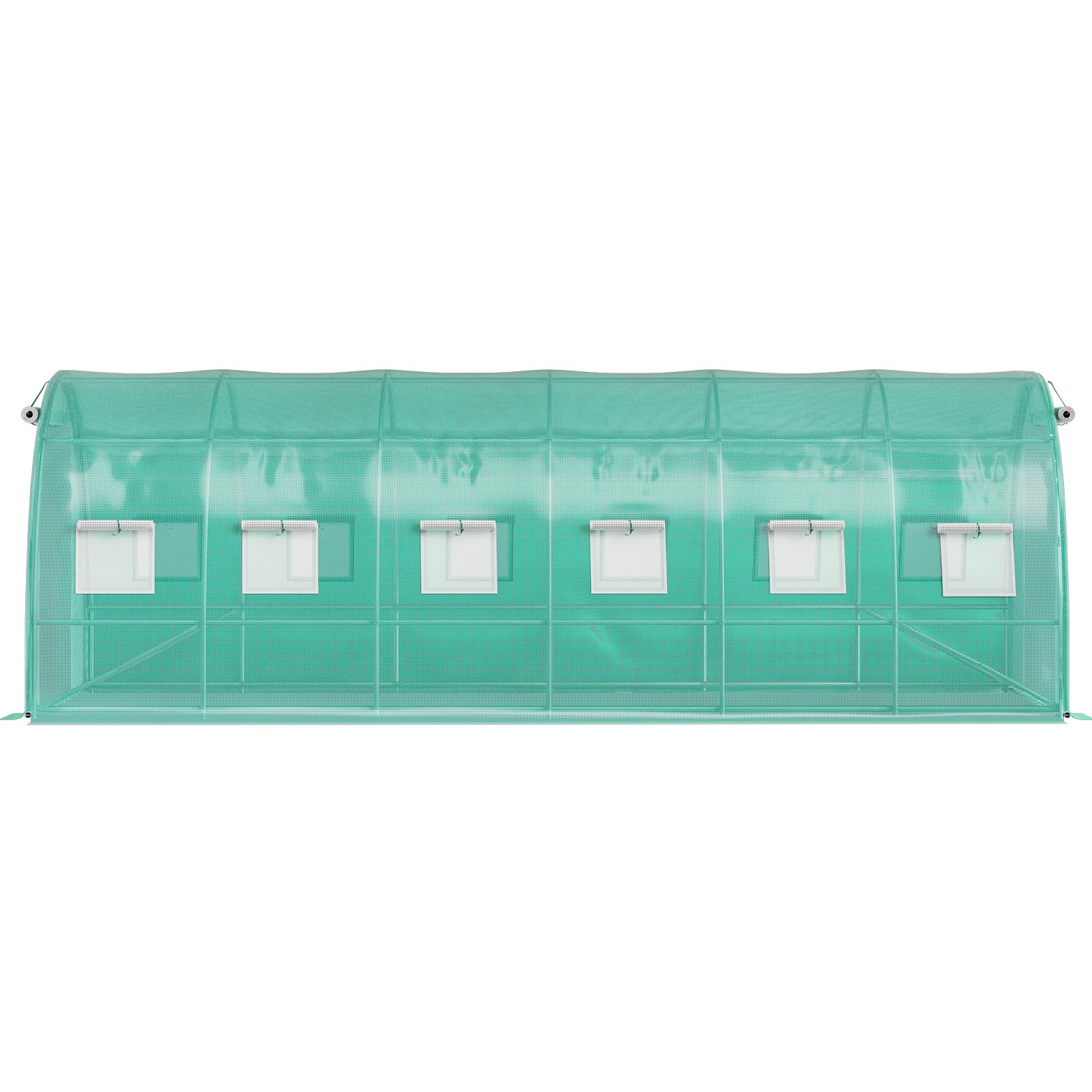 VEVOR walk-in tunnel greenhouse with six roll-up windows in green polyethylene cover.